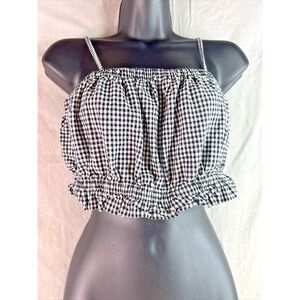 LA Heart Gingham Smocked Crop Top M